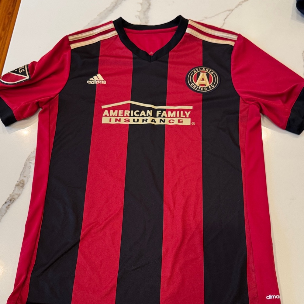 Adidas Red and Black Striped Soccer Jersey